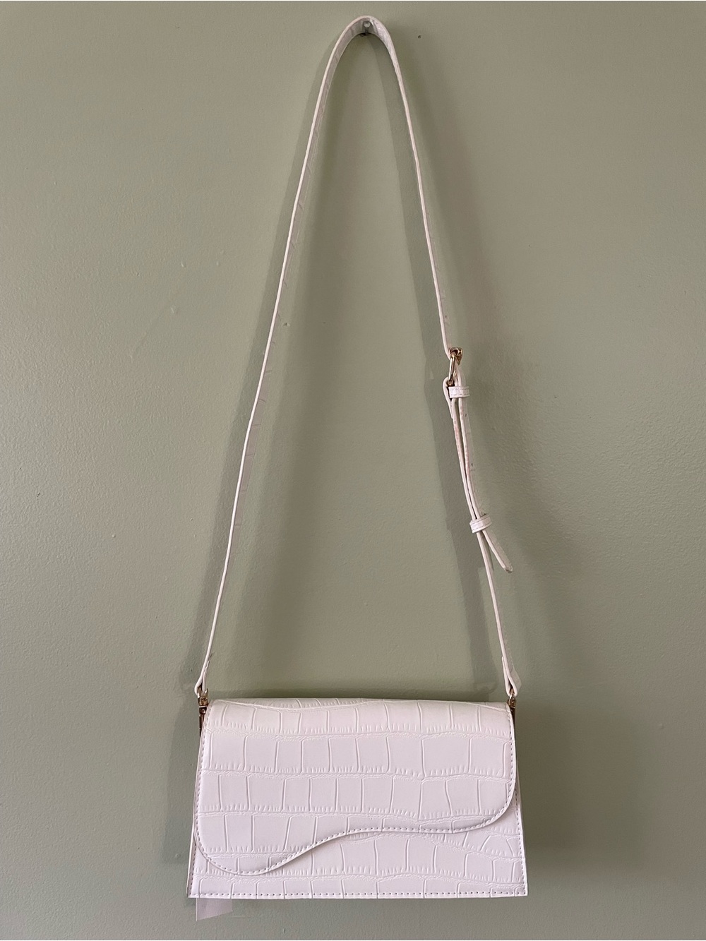 Telena Croc-Embossed White Crossbody Bag with Adjustable Strap